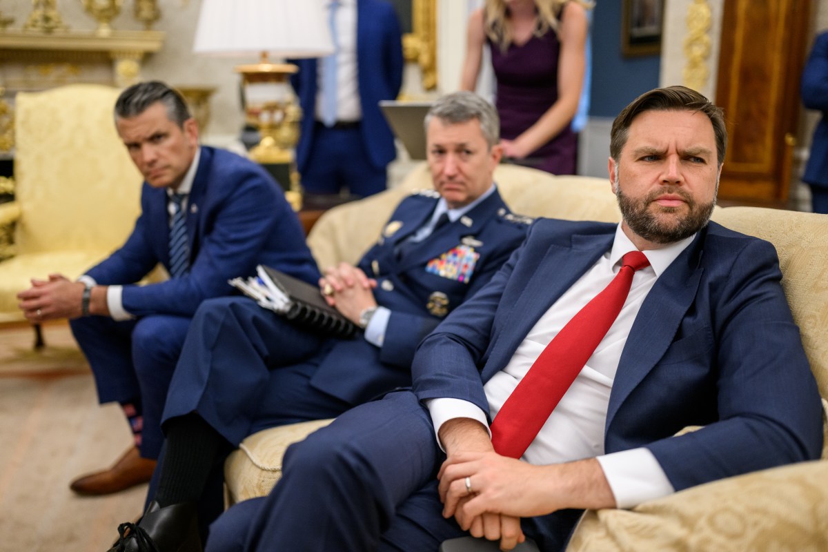 Secretary of Defense Pete Hegseth, Chairman of the Joint Chiefs of Staff Dan Caine, and Vice President JD Vance look on as European leaders meet with President Donald Trump after his call with Russian President Vladimir Putin, Monday, August 18, 2025, in the Oval Office. (Official White House Photo by Daniel Torok)