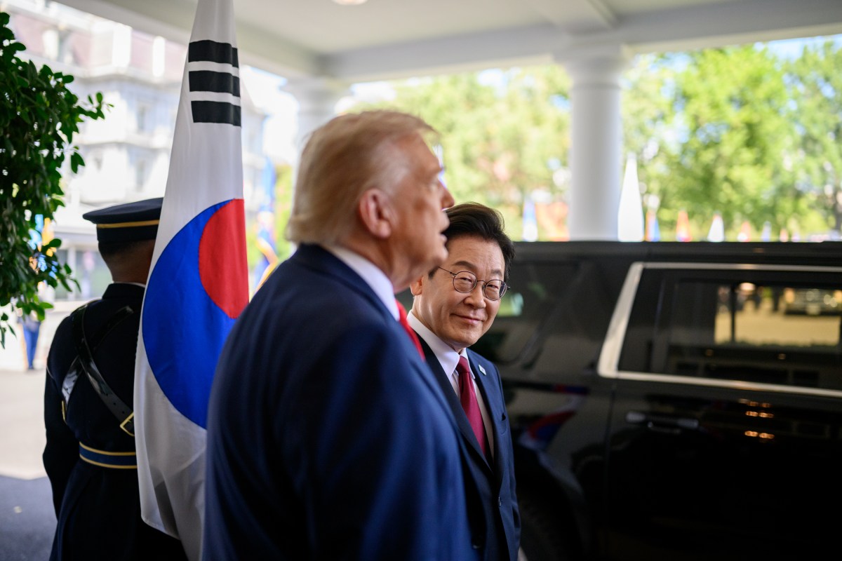 President Donald Trump greets President Lee Jae-myung of the Republic of Korea, Monday, August 25, 2025, at the West Wing entrance of the White House.(Official White House Photo by Daniel Torok)