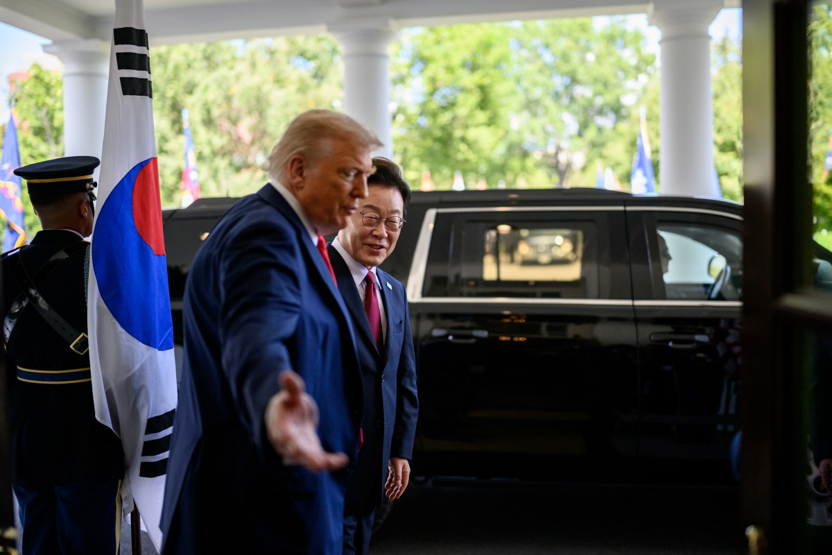 President Donald Trump greets President Lee Jae-myung of the Republic of Korea, Monday, August 25, 2025, at the West Wing entrance of the White House.(Official White House Photo by Daniel Torok)