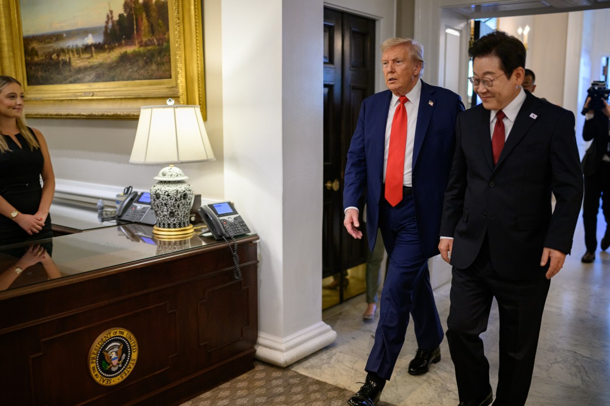 President Donald Trump greets President Lee Jae-myung of the Republic of Korea, Monday, August 25, 2025, at the West Wing entrance of the White House.(Official White House Photo by Daniel Torok)