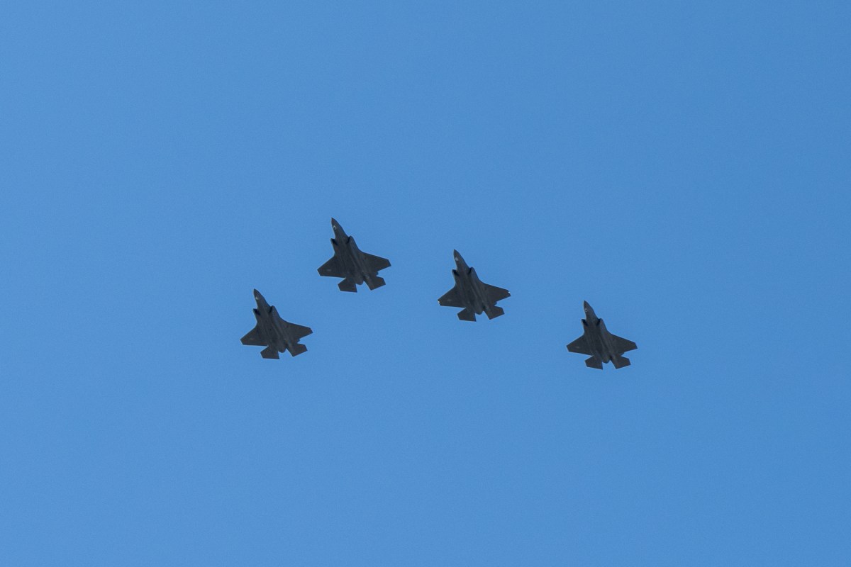 F-35 and F-16 fighter jets perform a flyover at the White House in honor of the visit of President Karol Nawrocki of the Republic of Poland, Wednesday, September 3, 2025. A single F-16 jet flew above in a “missing man” formation as a tribute to a Polish AirForce officer who died during a training exercise the previous week. (Official White House Photo by Andrea Hanks)