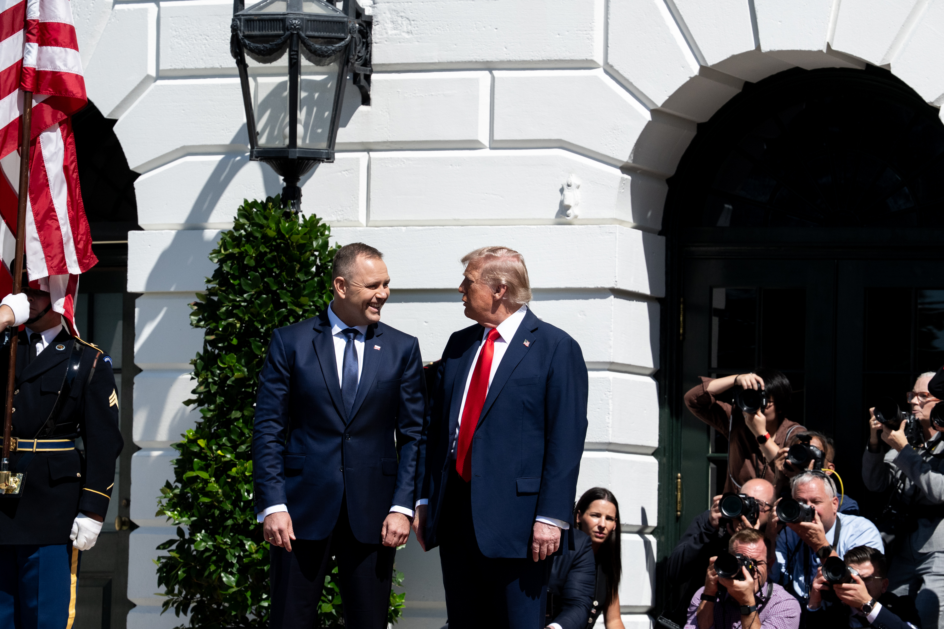 President Donald Trump hosts a bilateral meeting with Polish President ...