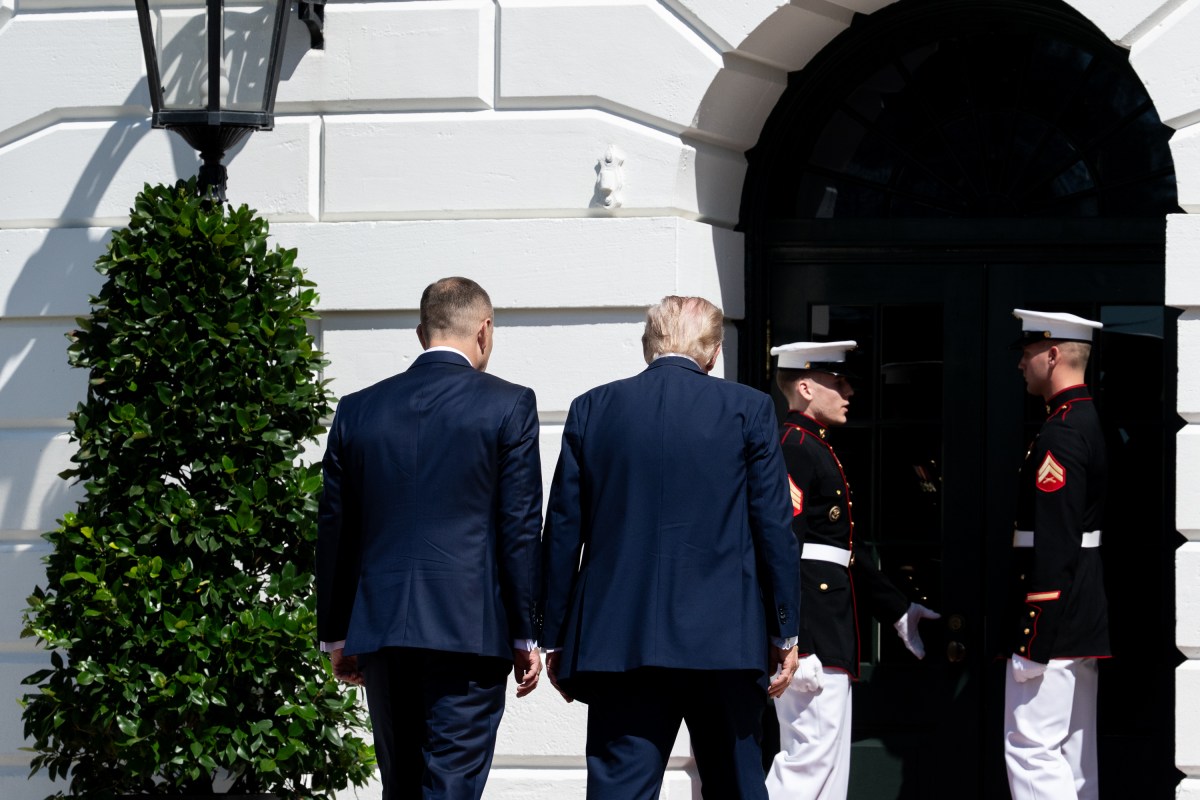 F-35 and F-16 fighter jets perform a flyover at the White House in honor of the visit of President Karol Nawrocki of the Republic of Poland, Wednesday, September 3, 2025. A single F-16 jet flew above in a “missing man” formation as a tribute to a Polish AirForce officer who died during a training exercise the previous week. (Official White House Photo by Andrea Hanks)