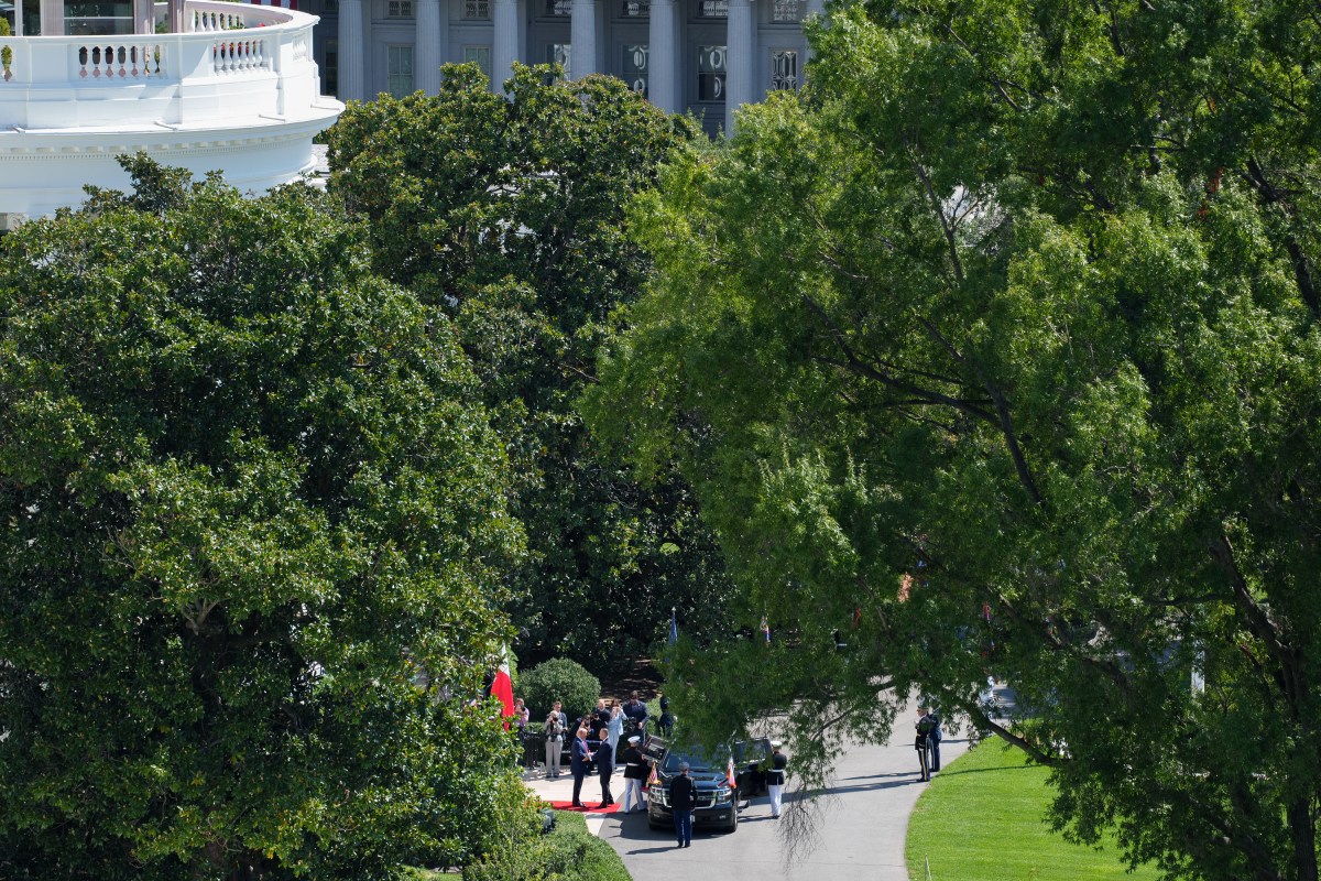 President Donald Trump greets President Karol Nawrocki of Poland, Wednesday, September 3, 2025, at the South Portico of the White House.   (Official White House Photo by Abe McNatt)