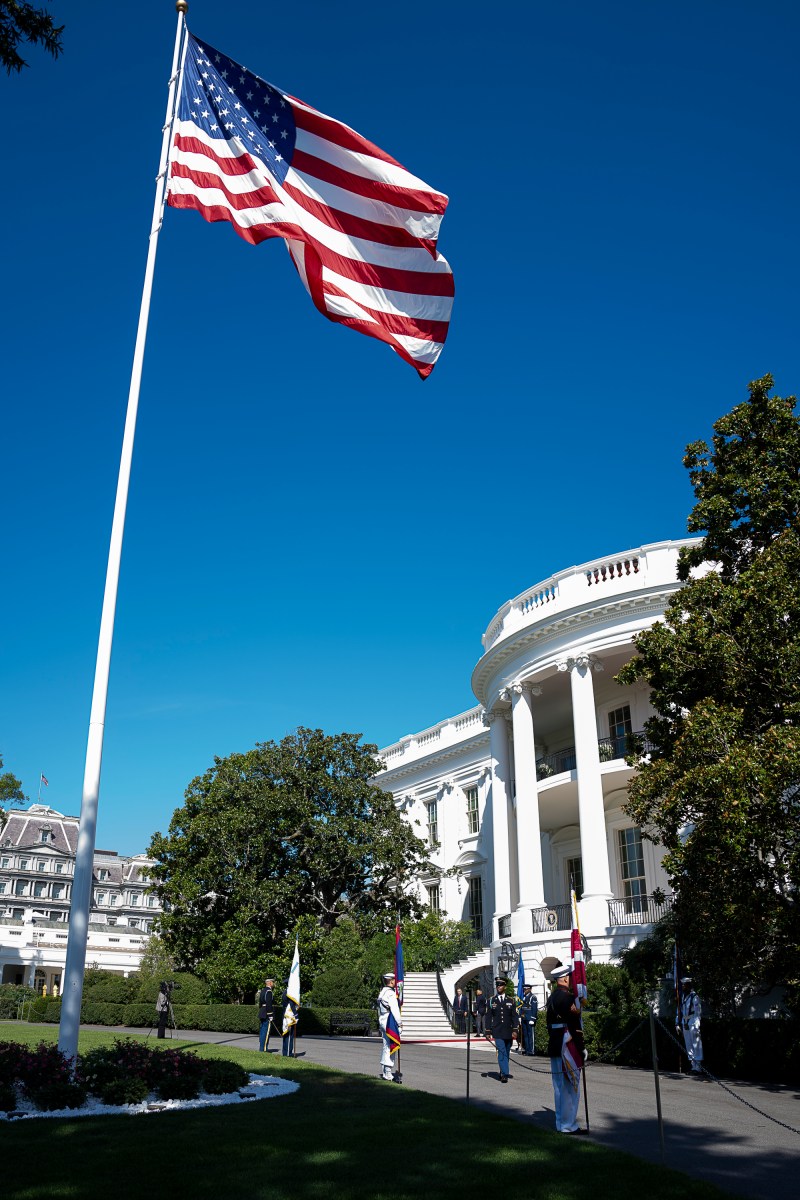 Members of the Presidential Honor Guard prepare to greet President Karol Nawrocki of Poland, Wednesday, September 3, 2025, at the South Portico of the White House. 
(Official White House Photo by Juliana Luz)