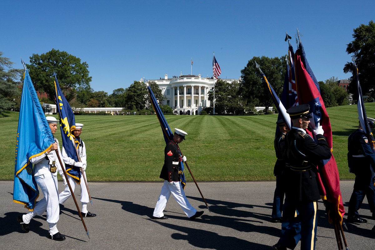 Members of the Presidential Honor Guard prepare to greet President Karol Nawrocki of Poland, Wednesday, September 3, 2025, at the South Portico of the White House. 
(Official White House Photo by Juliana Luz)