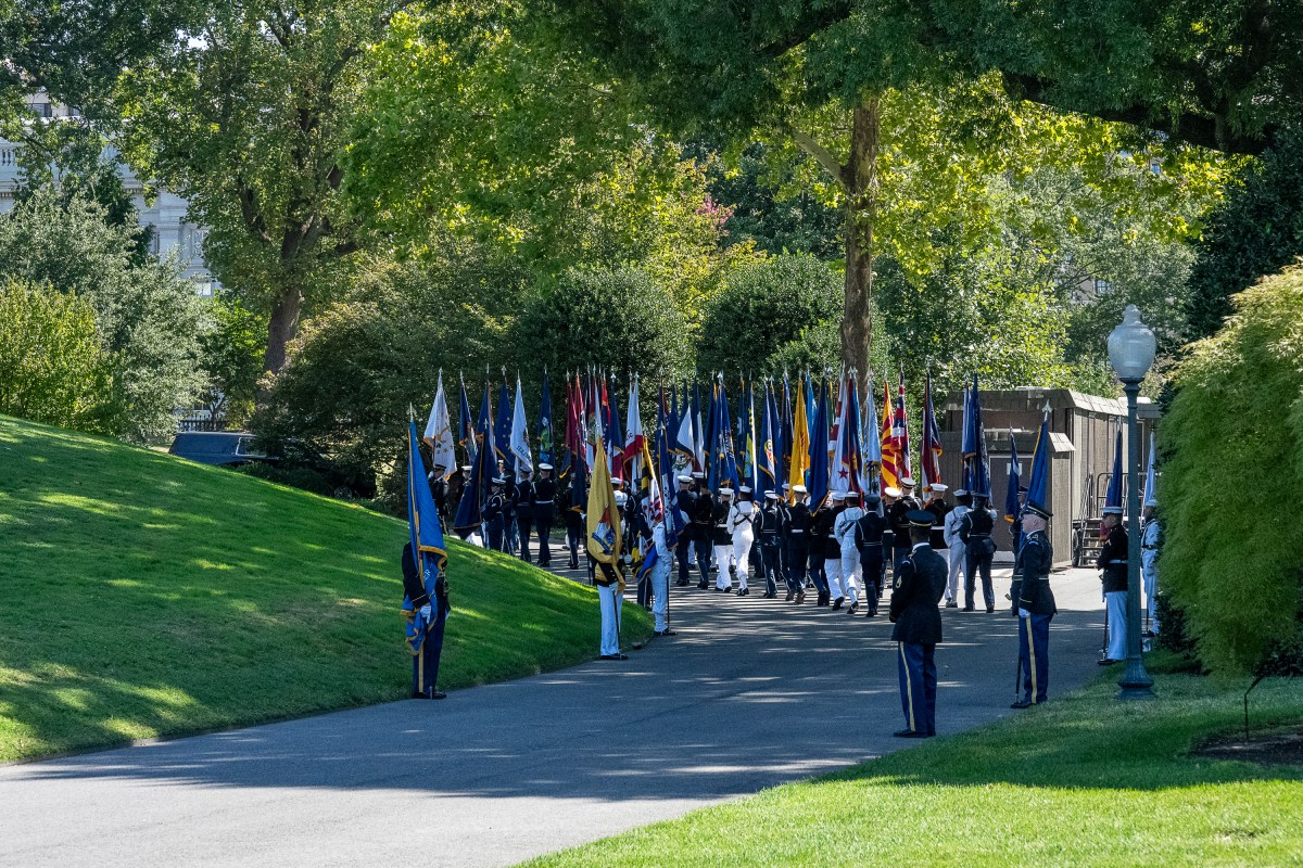 Members of the Presidential Honor Guard prepare to greet President Karol Nawrocki of Poland, Wednesday, September 3, 2025, at the South Portico of the White House. 
(Official White House Photo by Juliana Luz)