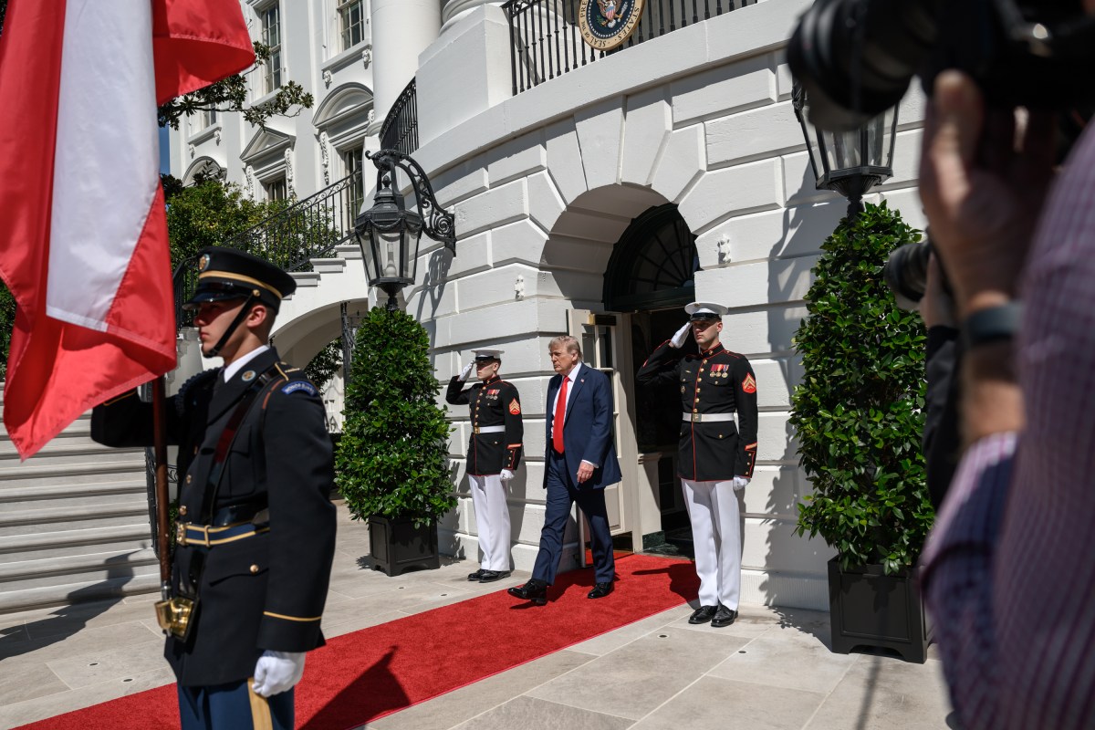 President Donald Trump greets Polish President Karol Nawrocki, Wednesday, September 3, 2025, on the South Portico of the White House. (Official White House Photo by Molly Riley)