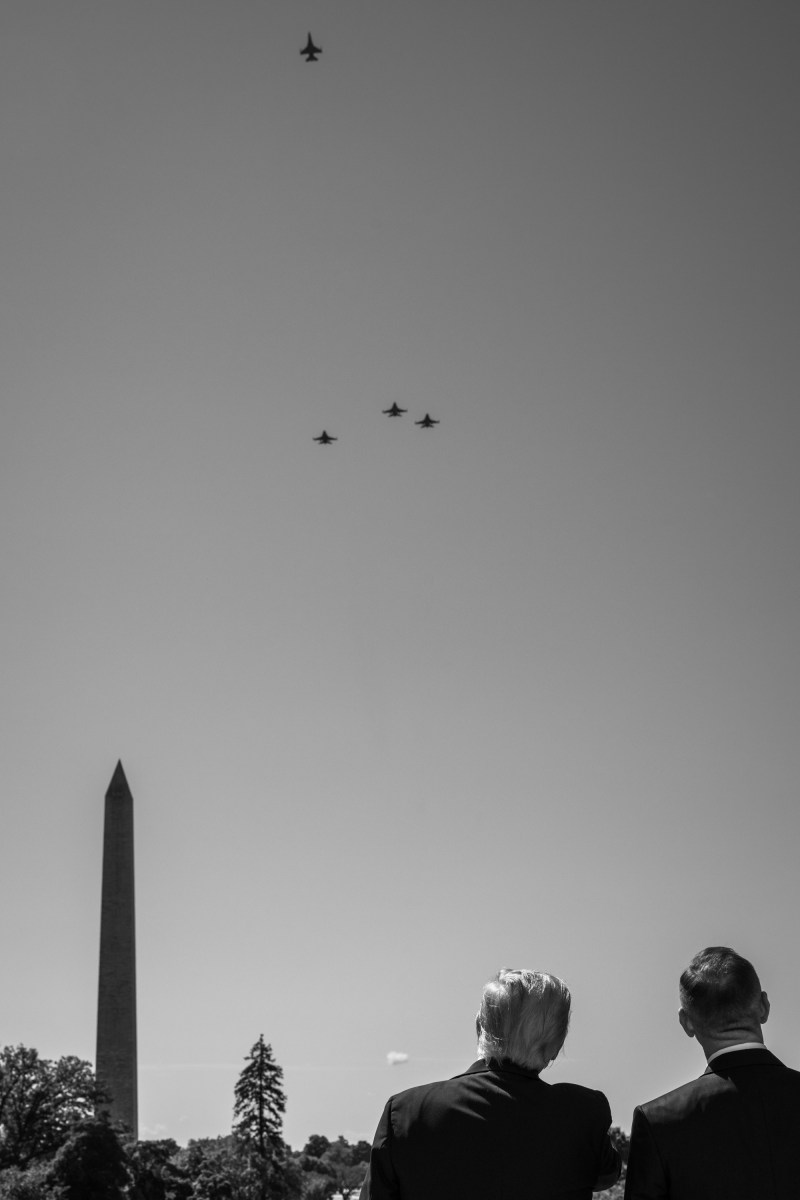 Military aircraft perform a flyover of the White House as President Donald Trump greets Polish President Karol Nawrocki, Wednesday, September 3, 2025, on the South Portico. (Official White House Photo by Molly Riley)