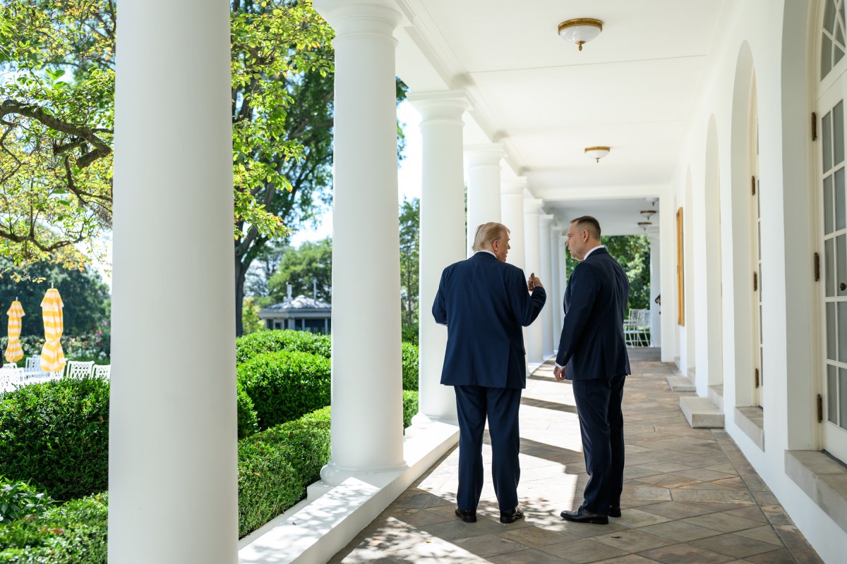 President Donald Trump and Polish President Karol Nawrocki walk along the West Colonnade to the Oval Office for a bilateral meeting, Wednesday, September 3, 2025. (Official White House Photo by Molly Riley)