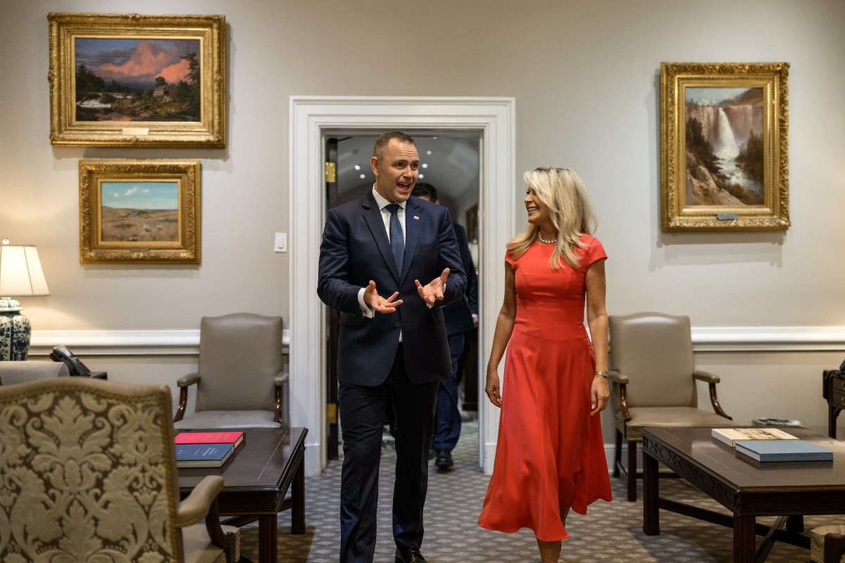 Chief of Protocol Monica Crowley bids farewell to Polish President Karol Nawrocki after a bilateral meeting with President Donald Trump, Wednesday, September 3, 2025, in the West Wing Lobby of the White House. (Official White House Photo by Molly Riley)