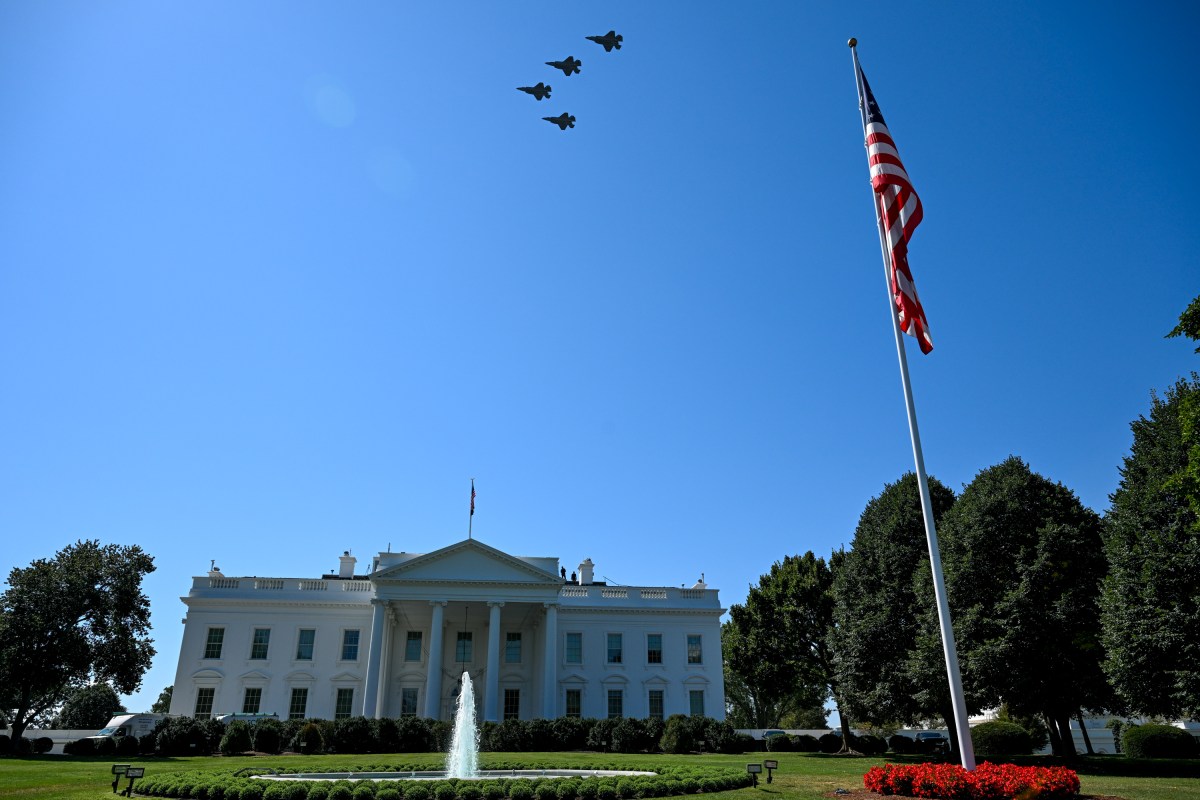 Military aircraft perform a flyover of the White House as President Donald Trump greets Polish President Karol Nawrocki, Wednesday, September 3, 2025, on the South Portico of the White House. (Official White House Photo by Patrick Witty)