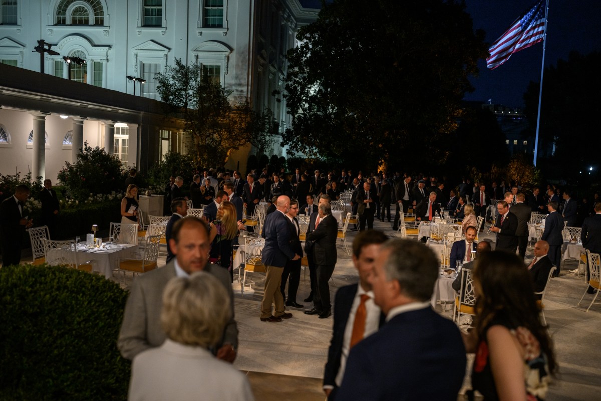 President Donald Trump hosts a dinner in the newly renovated White House Rose Garden, Friday, September 5, 2025. (Official White House Photo by Daniel Torok)