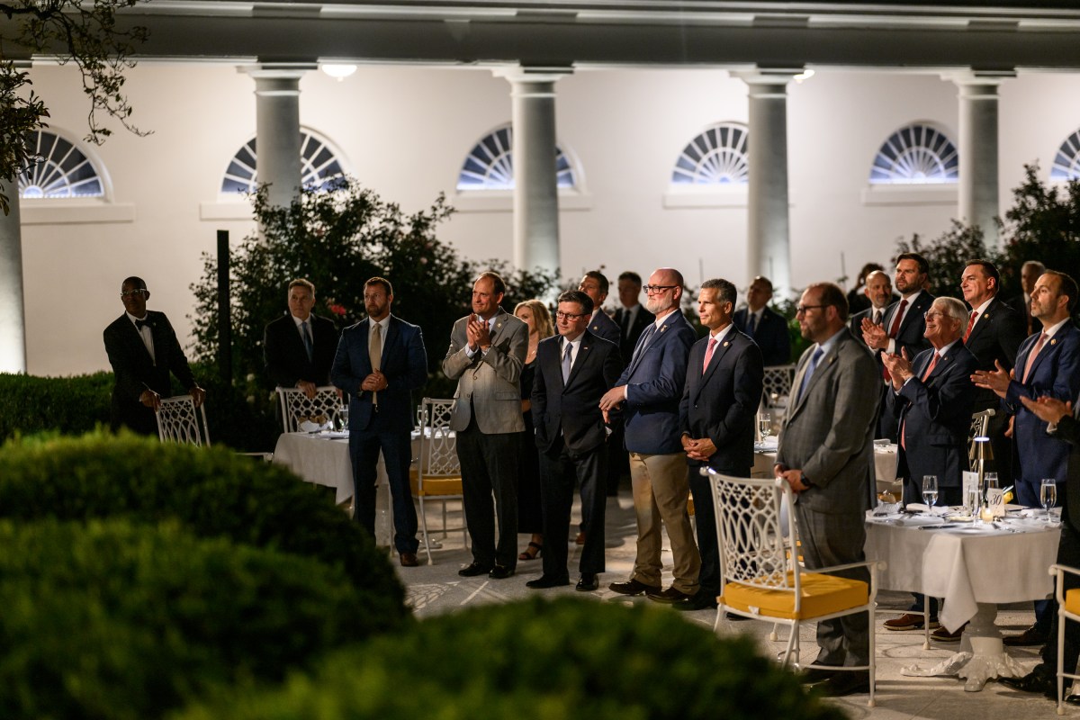 President Donald Trump hosts a dinner in the newly renovated White House Rose Garden, Friday, September 5, 2025. (Official White House Photo by Daniel Torok)
