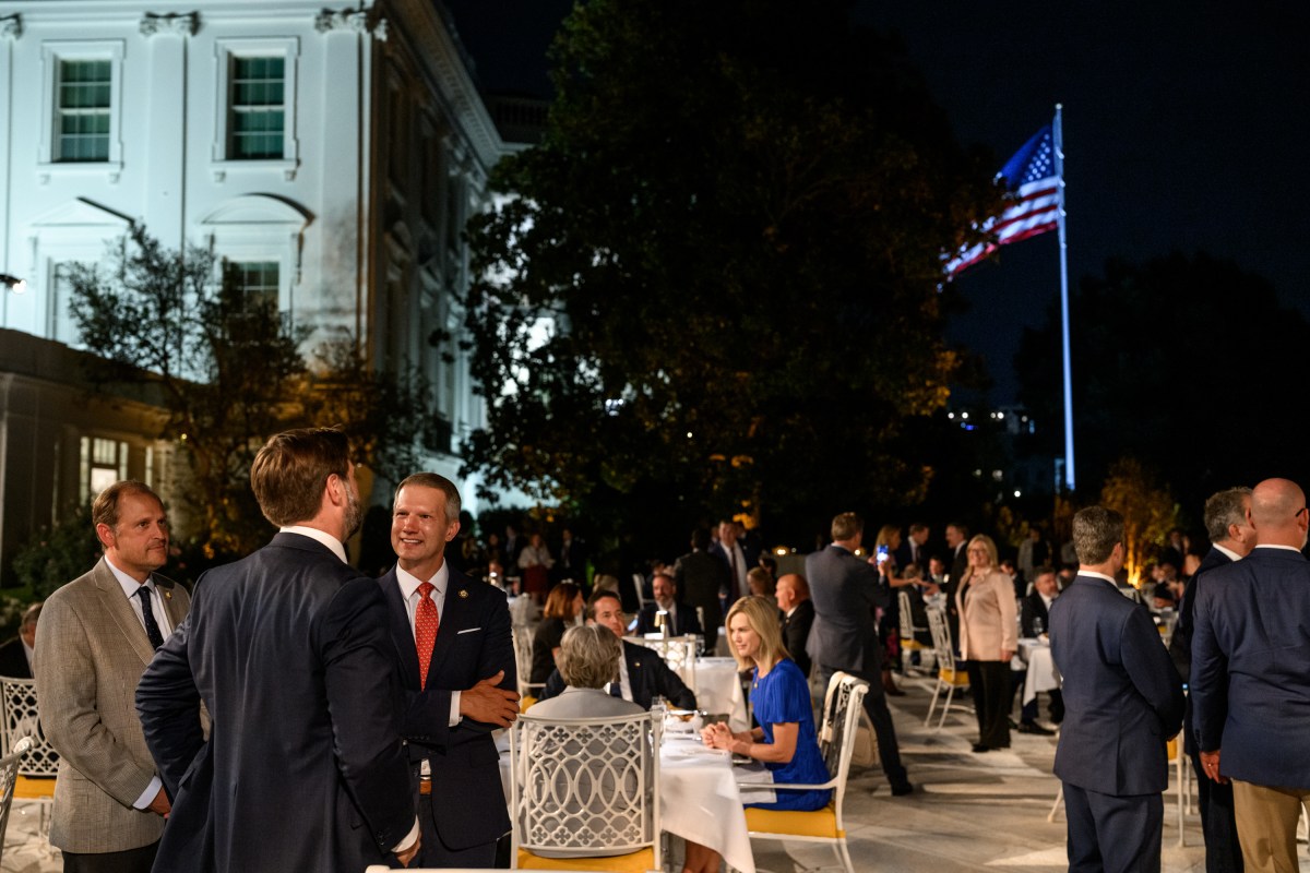 President Donald Trump hosts a dinner in the newly renovated White House Rose Garden, Friday, September 5, 2025. (Official White House Photo by Daniel Torok)