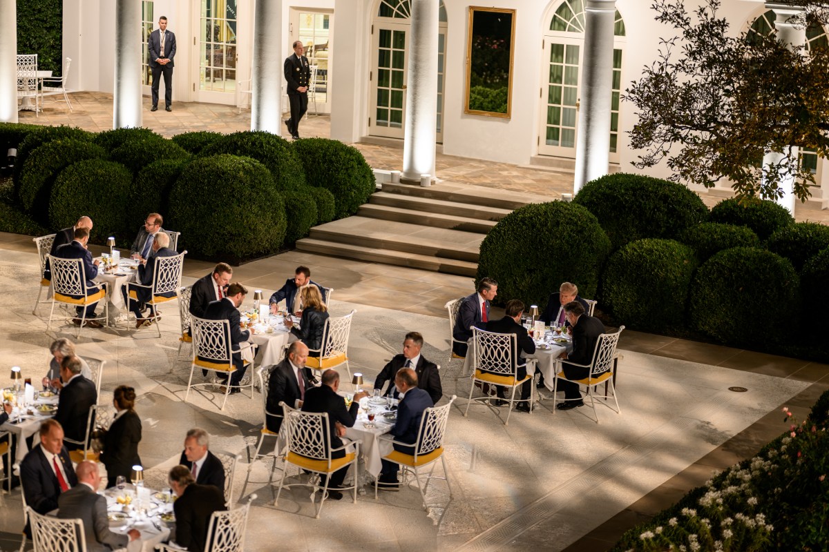 President Donald Trump hosts a dinner in the newly renovated White House Rose Garden, Friday, September 5, 2025. (Official White House Photo by Daniel Torok)