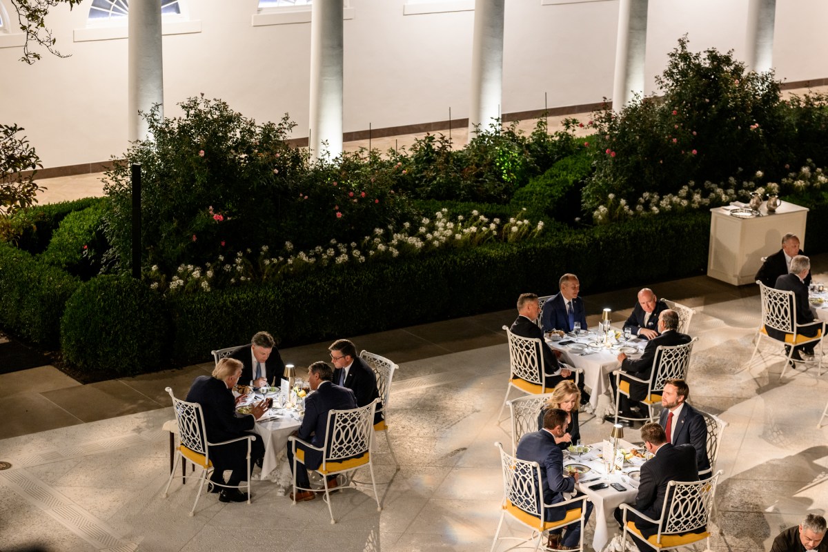 President Donald Trump hosts a dinner in the newly renovated White House Rose Garden, Friday, September 5, 2025. (Official White House Photo by Daniel Torok)