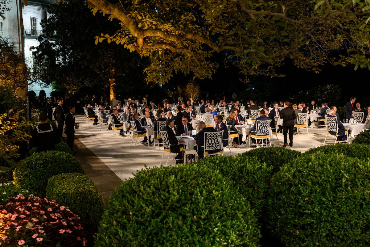 President Donald Trump hosts a dinner in the newly renovated White House Rose Garden, Friday, September 5, 2025. (Official White House Photo by Daniel Torok)