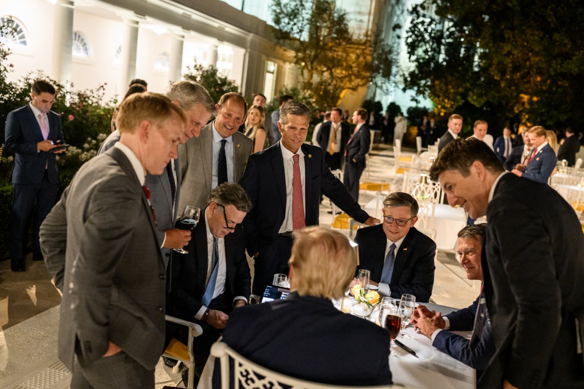 President Donald Trump hosts a dinner in the newly renovated White House Rose Garden, Friday, September 5, 2025. (Official White House Photo by Daniel Torok)