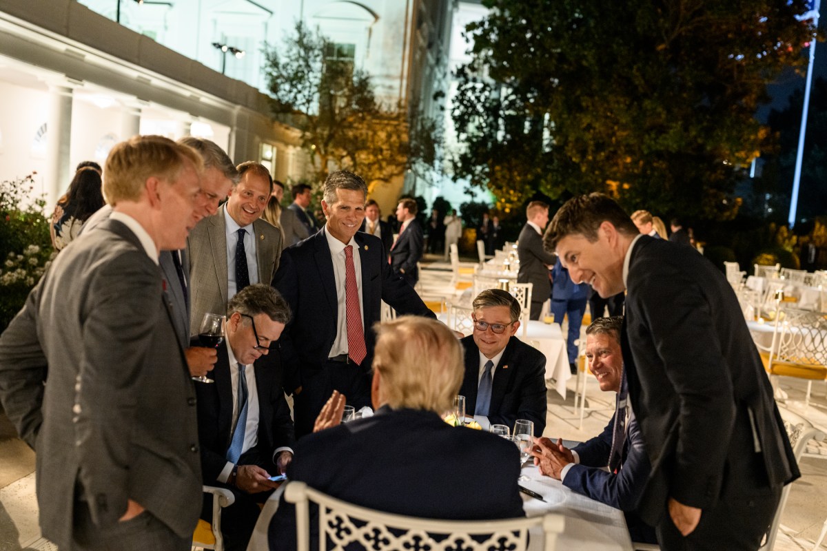 President Donald Trump hosts a dinner in the newly renovated White House Rose Garden, Friday, September 5, 2025. (Official White House Photo by Daniel Torok)