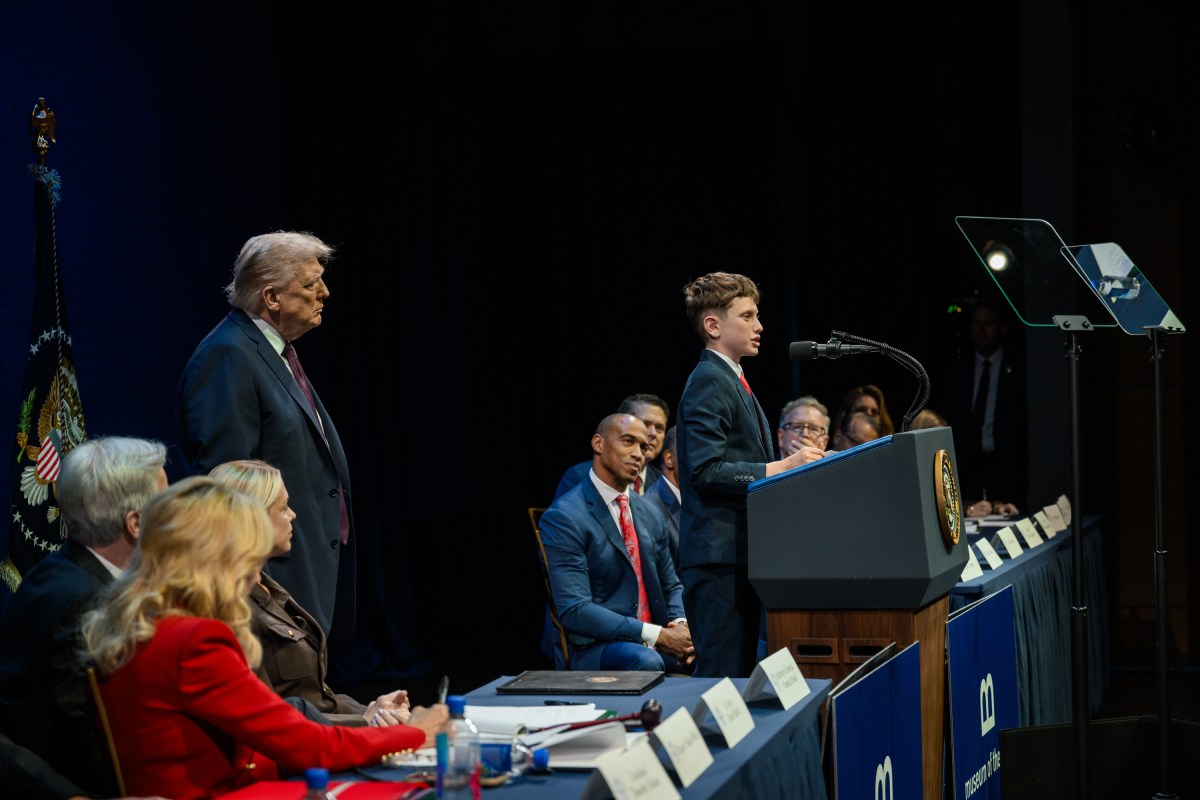 President Donald Trump looks on as Shea Encinas delivers remarks to the White House Religious Liberty Commission, Monday, September 8, 2025, at the Museum of the Bible in Washington, D.C. (Official White House Photo by Molly Riley)