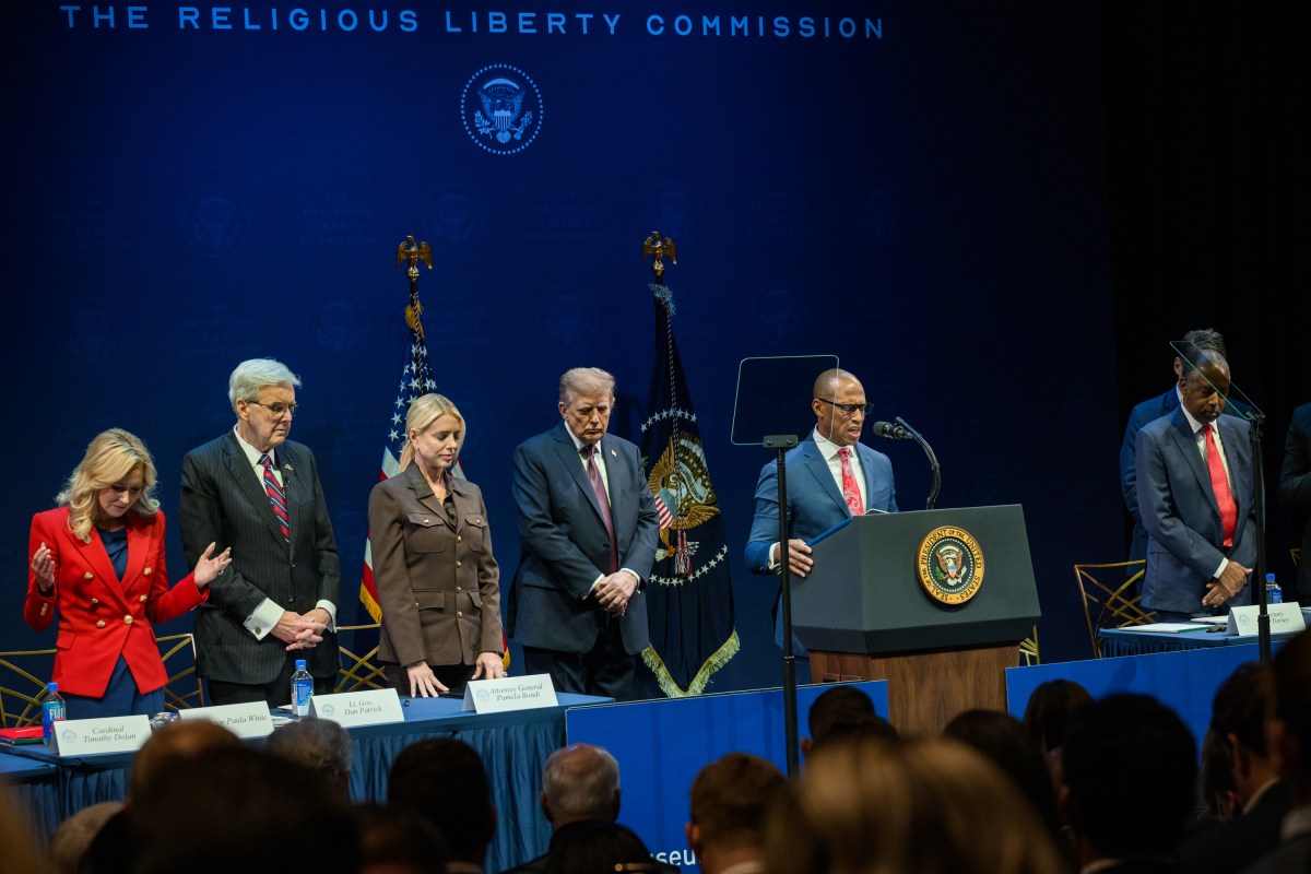 President Donald Trump looks on as Secretary of Housing and Urban Development Scott Turner delivers remarks and leads a prayer to the White House Religious Liberty Commission, Monday, September 8, 2025, at the Museum of the Bible in Washington, D.C. (Official White House Photo by Molly Riley)