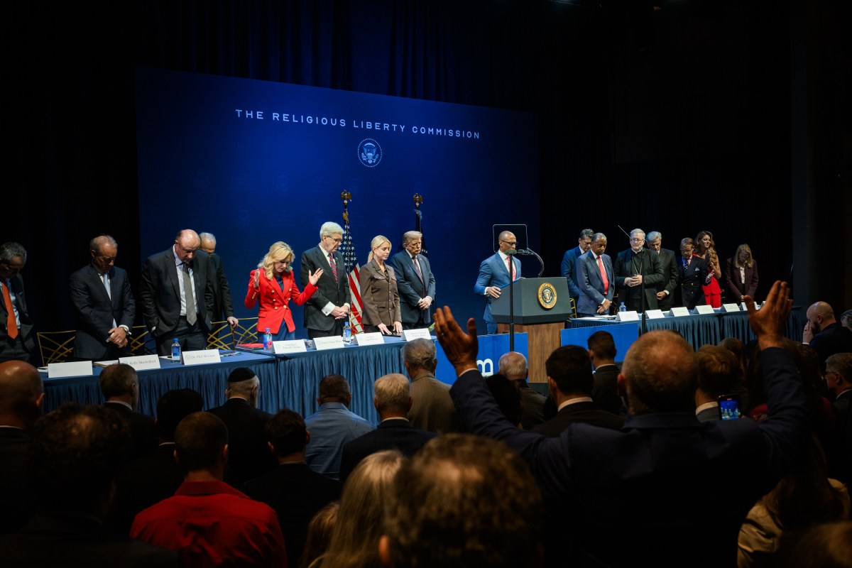 President Donald Trump looks on as Secretary of Housing and Urban Development Scott Turner delivers remarks and leads a prayer to the White House Religious Liberty Commission, Monday, September 8, 2025, at the Museum of the Bible in Washington, D.C. (Official White House Photo by Molly Riley)