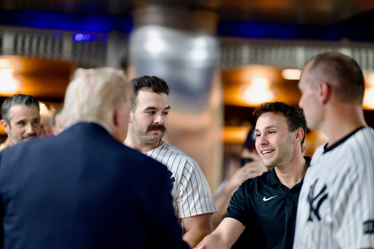 President Donald Trump greets players and coaches with the New York Yankees baseball team, Thursday, September 11, 2025, before a Yankees-Tigers game at Yankee Stadium in the Bronx, New York. (Official White House Photo by Daniel Torok)