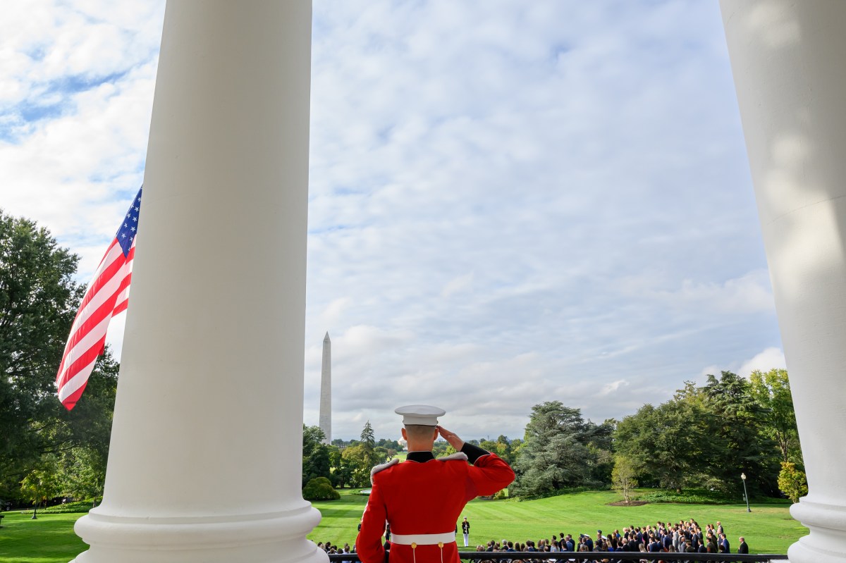 White House Staff gather on the South Lawn for a moment of silence, Thursday, September 11, 2025. (Official White House Photo by Joyce Boghosian)