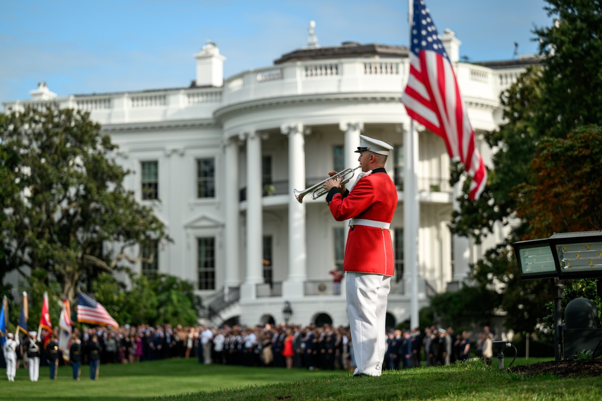 White House staff gather for a moment of silence on the South Lawn, Thursday, September 11, 2025. (Official White House Photo by Molly Riley)