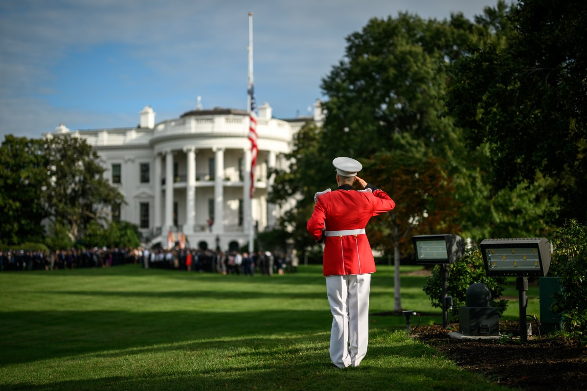 White House staff gather for a moment of silence on the South Lawn, Thursday, September 11, 2025. (Official White House Photo by Molly Riley)