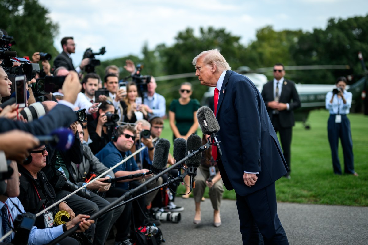 President Donald Trump speaks to members of the media before boarding Marine One on the South Lawn of the White House en route to Joint Base Andrews, Maryland on Thursday, September 11, 2025, for a trip to New York. (Official White House Photo by Molly Riley)