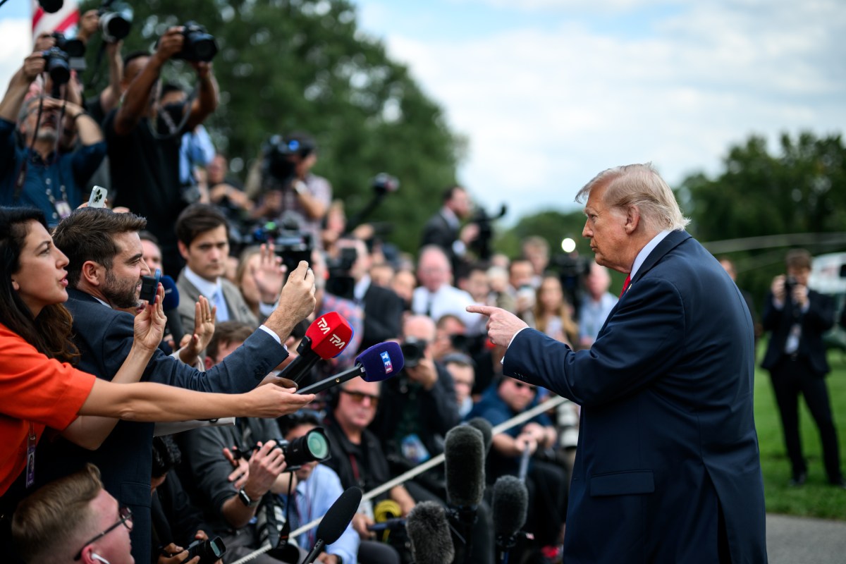 President Donald Trump speaks to members of the media before boarding Marine One on the South Lawn of the White House en route to Joint Base Andrews, Maryland on Thursday, September 11, 2025, for a trip to New York. (Official White House Photo by Molly Riley)