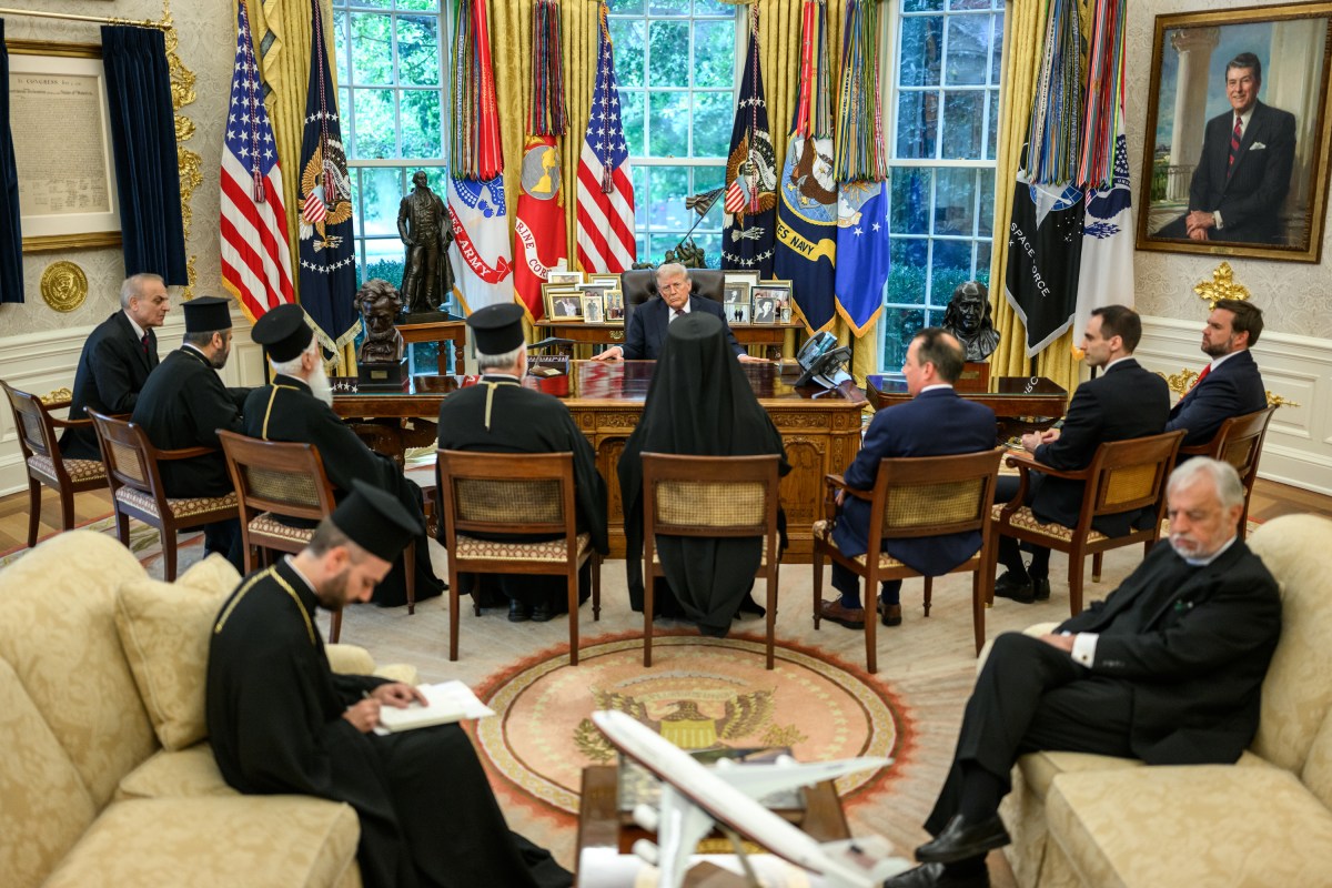 President Donald Trump participates in a bilateral meeting with the Ecumenical Patriarch Bartholomew, Monday, September 15, 2025, in the Oval Office. (Official White House Photo by Daniel Torok)