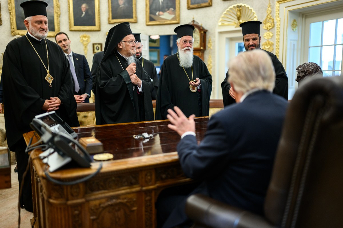 President Donald Trump participates in a bilateral meeting with the Ecumenical Patriarch Bartholomew, Monday, September 15, 2025, in the Oval Office. (Official White House Photo by Daniel Torok)