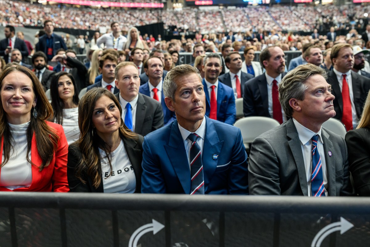 Cabinet Secretaries, White House staff and guests watch speakers during the Memorial Service for Charlie Kirk at State Farm Stadium in Glendale, Arizona, Sunday, September 21, 2025.(Official White House Photo by Daniel Torok)