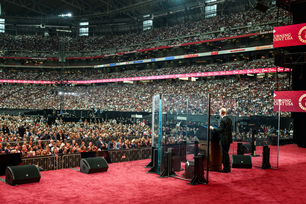 Deputy Chief of Staff Stephen Miller delivers remarks during the Memorial Service for Charlie Kirk at State Farm Stadium in Glendale, Arizona, Sunday, September 21, 2025.(Official White House Photo by Daniel Torok)