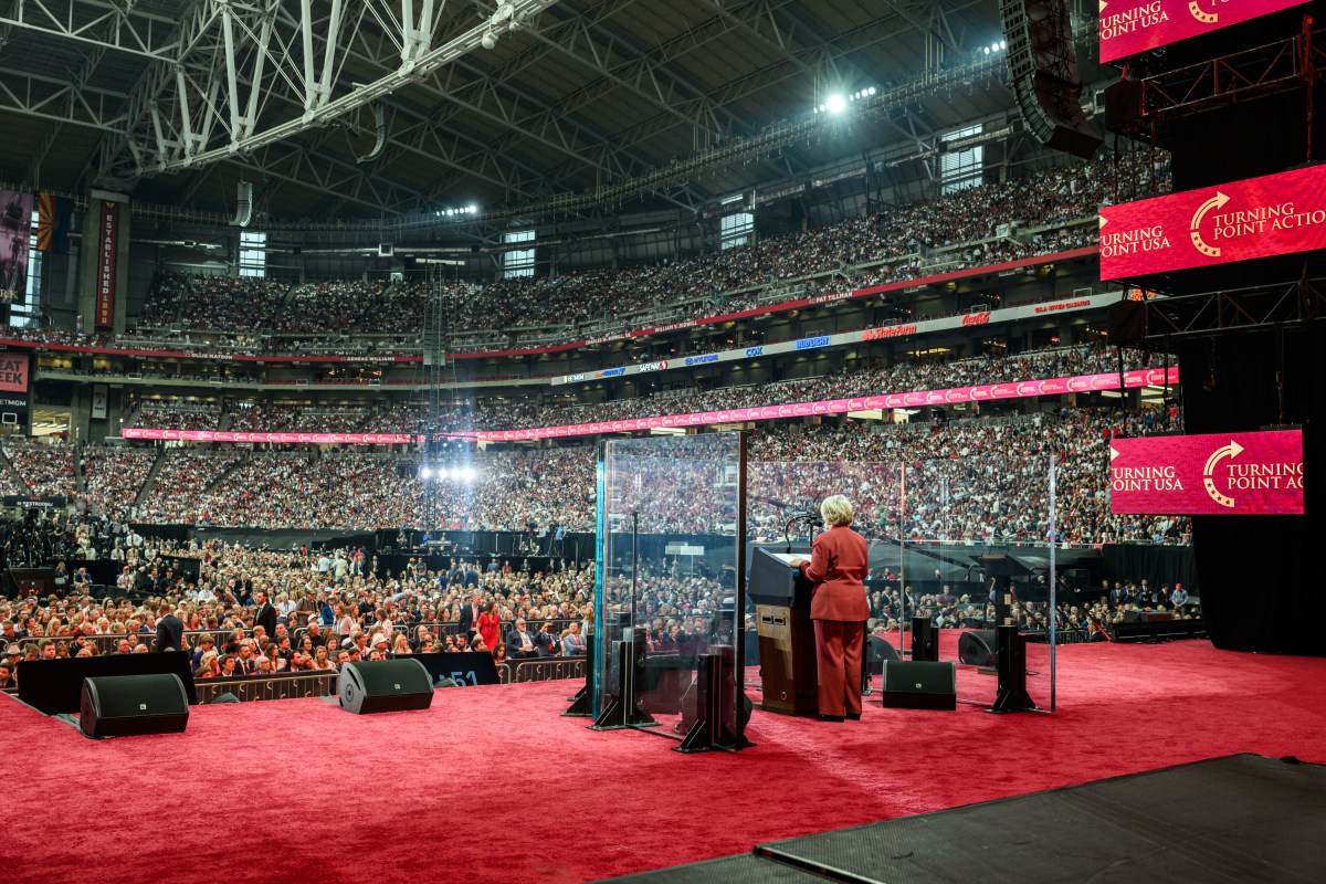 White House Chief of Staff Susie Wiles delivers remarks during the Memorial Service for Charlie Kirk at State Farm Stadium in Glendale, Arizona, Sunday, September 21, 2025.(Official White House Photo by Daniel Torok)