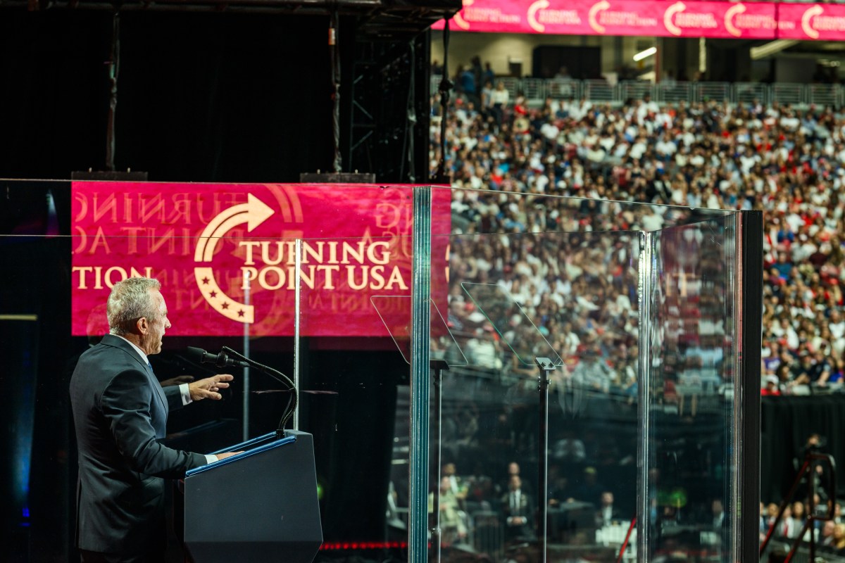 HHS Secretary Robert F. Kennedy, Jr. delivers remarks during the Memorial Service for Charlie Kirk at State Farm Stadium in Glendale, Arizona, Sunday, September 21, 2025.(Official White House Photo by Daniel Torok)