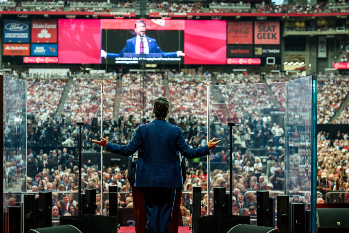 Donald Trump, Jr. delivers remarks during the Memorial Service for Charlie Kirk at State Farm Stadium in Glendale, Arizona, Sunday, September 21, 2025.(Official White House Photo by Daniel Torok)