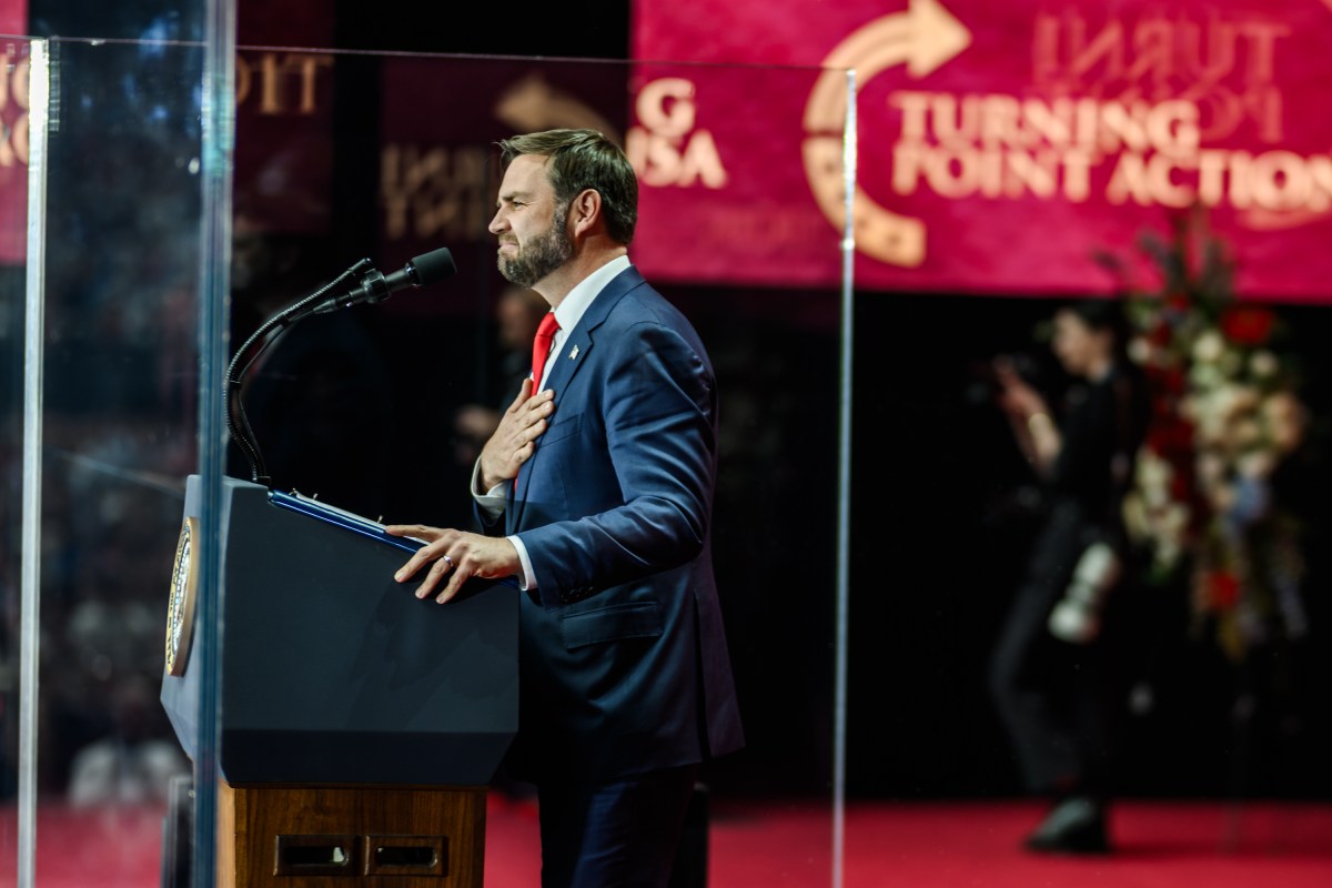 Vice President JD Vance delivers remarks during the Memorial Service for Charlie Kirk at State Farm Stadium in Glendale, Arizona, Sunday, September 21, 2025.(Official White House Photo by Daniel Torok)