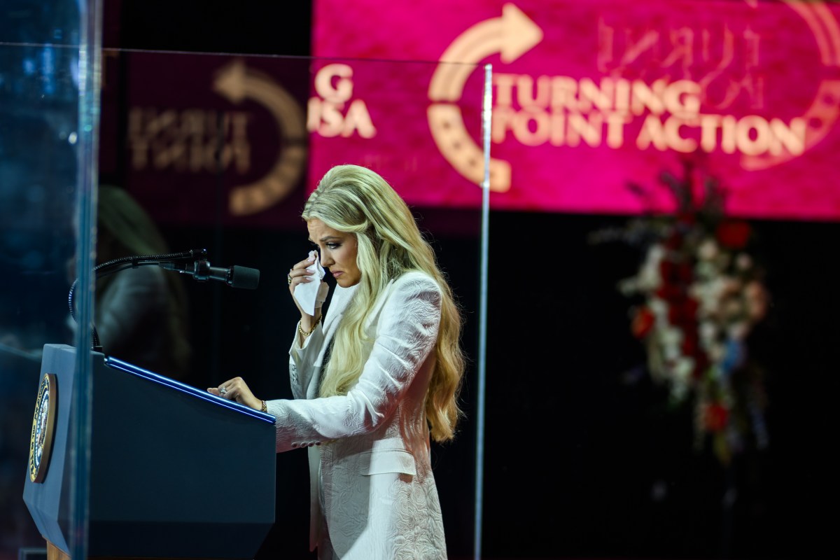 Erika Kirk delivers remarks during the Memorial Service for Charlie Kirk at State Farm Stadium in Glendale, Arizona, Sunday, September 21, 2025.(Official White House Photo by Daniel Torok)