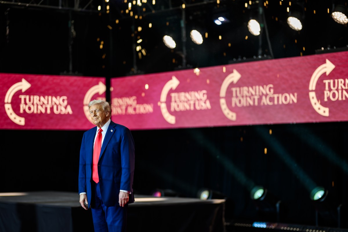 President Donald Trump takes the stage to delivers remarks at the Memorial Service for Charlie Kirk at State Farm Stadium in Glendale, Arizona, Sunday, September 21, 2025. (Official White House Photo by Daniel Torok)