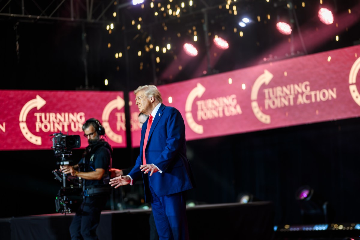 President Donald Trump takes the stage to delivers remarks at the Memorial Service for Charlie Kirk at State Farm Stadium in Glendale, Arizona, Sunday, September 21, 2025. (Official White House Photo by Daniel Torok)