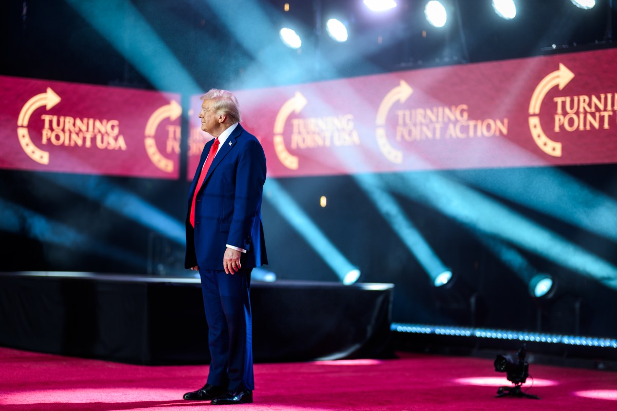 President Donald Trump takes the stage to delivers remarks at the Memorial Service for Charlie Kirk at State Farm Stadium in Glendale, Arizona, Sunday, September 21, 2025. (Official White House Photo by Daniel Torok)