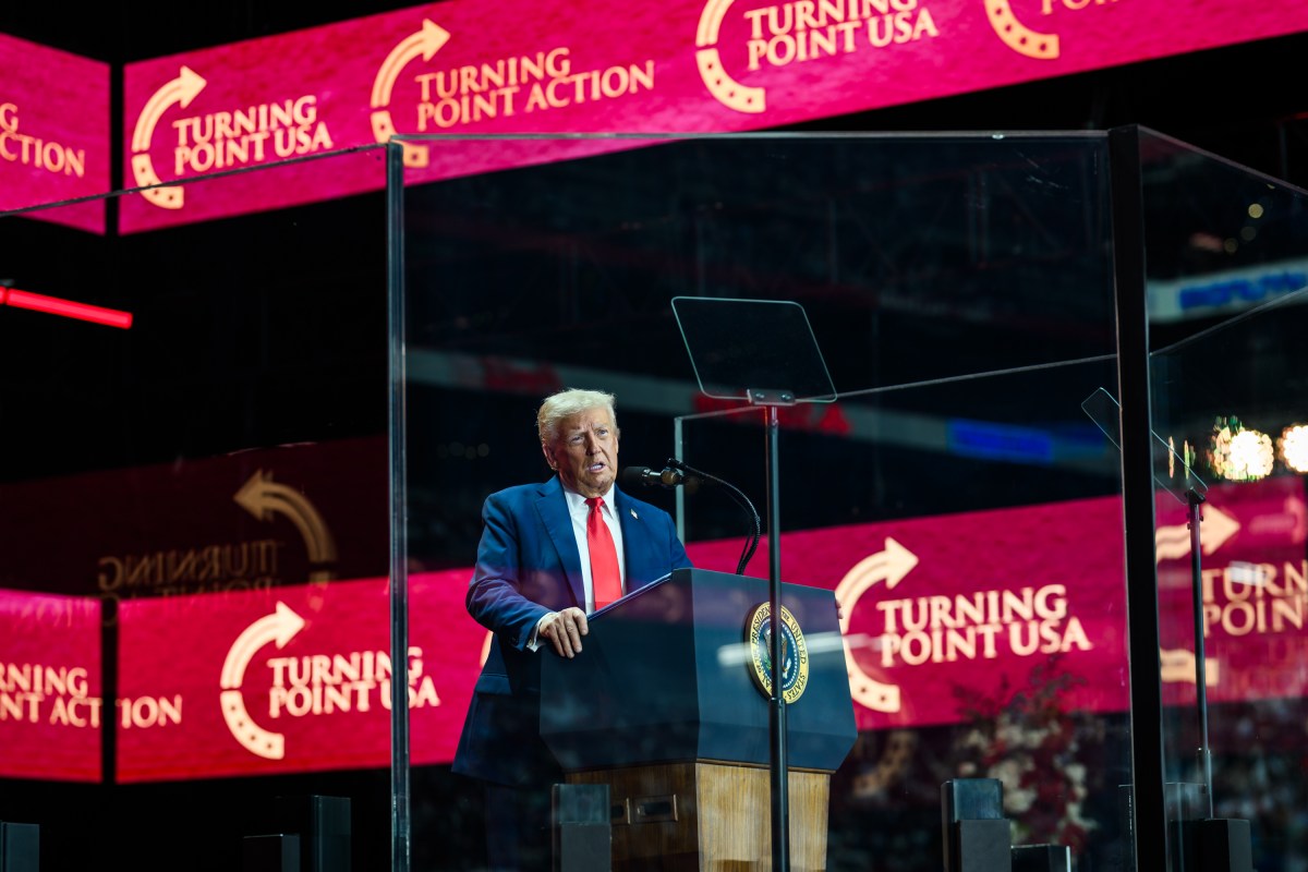 President Donald Trump takes the stage to delivers remarks at the Memorial Service for Charlie Kirk at State Farm Stadium in Glendale, Arizona, Sunday, September 21, 2025. (Official White House Photo by Daniel Torok)