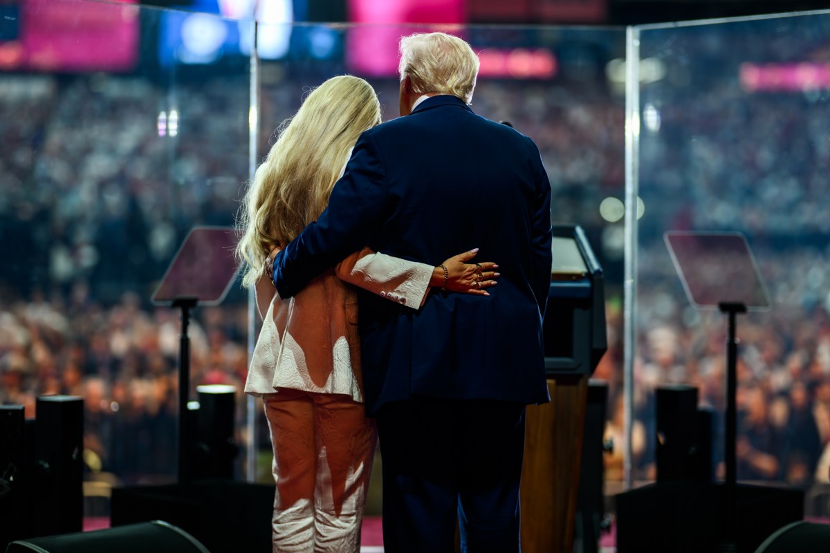 President Donald Trump takes the stage with Erika Kirk at the Memorial Service for Charlie Kirk at State Farm Stadium in Glendale, Arizona, Sunday, September 21, 2025. (Official White House Photo by Daniel Torok)