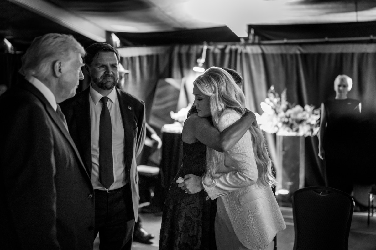 President Donald Trump speaks with Erika Kirk backstage after the Memorial Service for Charlie Kirk at State Farm Stadium in Glendale, Arizona, Sunday, September 21, 2025. (Official White House Photo by Daniel Torok)