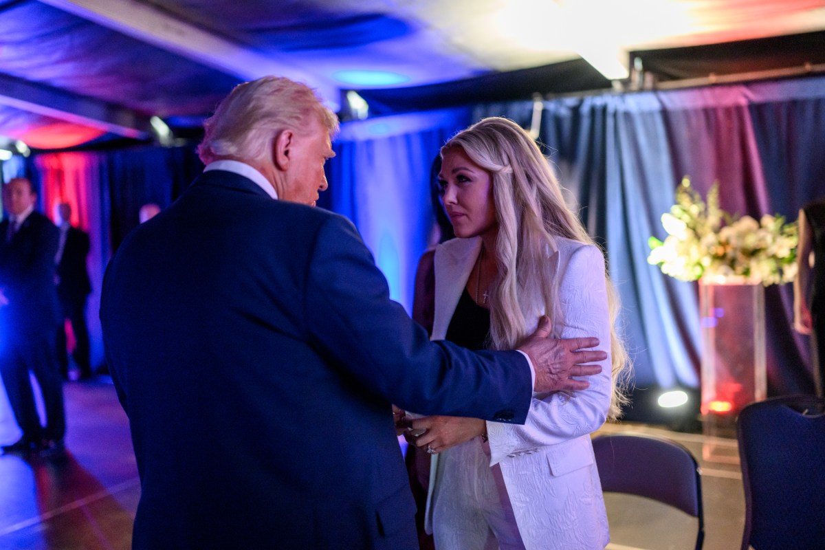 President Donald Trump speaks with Erika Kirk backstage after the Memorial Service for Charlie Kirk at State Farm Stadium in Glendale, Arizona, Sunday, September 21, 2025. (Official White House Photo by Daniel Torok)
