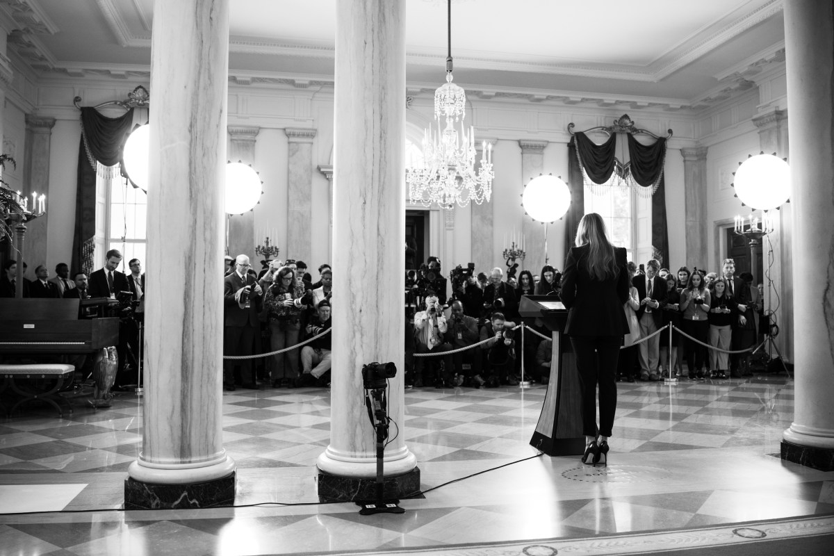 First Lady Melania Trump makes an announcement concerning the reunification of Ukrainian Children with their families in the Russian Ukraine conflict in the Grand Foyer of the White House, Friday October 10, 2025. (Official White House Photo by Andrea Hanks)